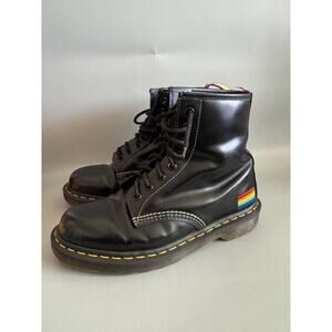 Dr. Martens 1460 Pride Rainbow Stitch Black Leather Combat Boots Women 8 Men 7